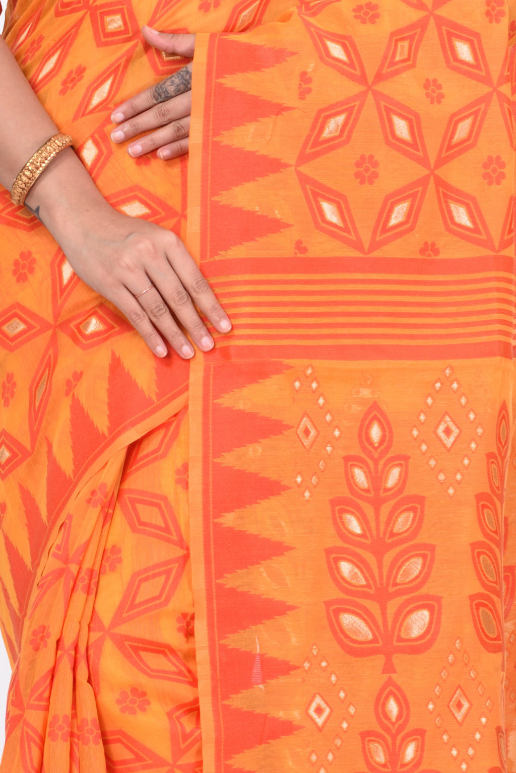 Orange Pure Cotton Minakari_Jmdni Jamdani Saree (695)